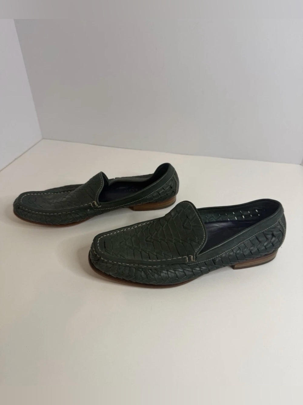 Cole Haan Loafers Mens 8.5 M Green Woven Leather Venetian Slip‎ On Shoes C11280